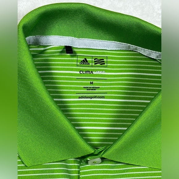 Men’s Medium Adidas Green Stripe ClimaLite Golf Performance Polo Shirt - Picture 4 of 11